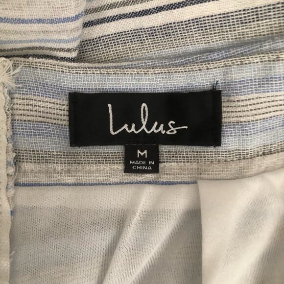 lulus Savvy Blue and White Striped White Fringe Along Sides Hem Shorts Medium - Picture 6 of 11